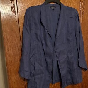 Eileen Fisher Dark Blue Linen Blend Jacket - M